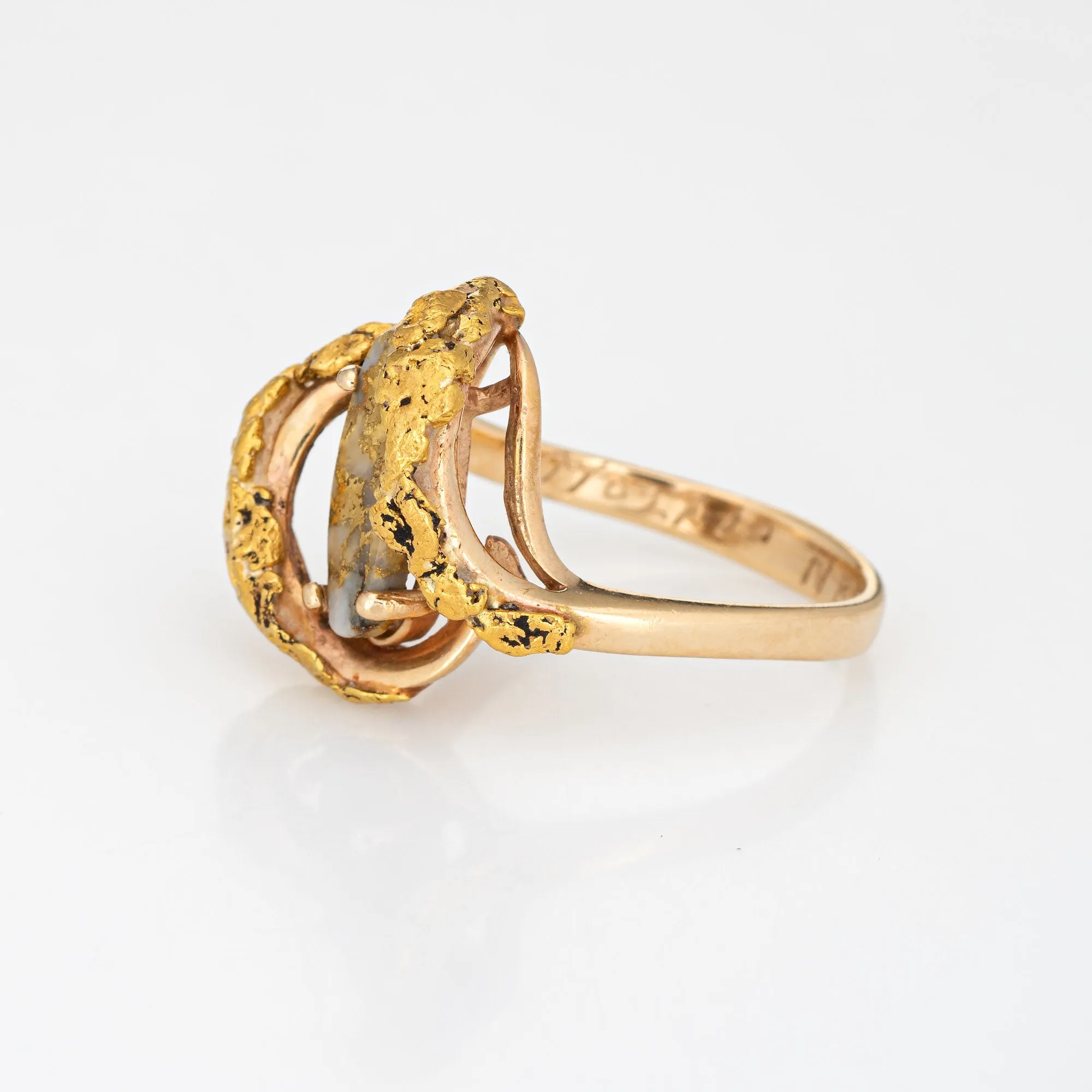 Vintage 70s Gold Bearing Quartz Nugget Ring 14k 24k Gold Estate In Jewelry 6.5