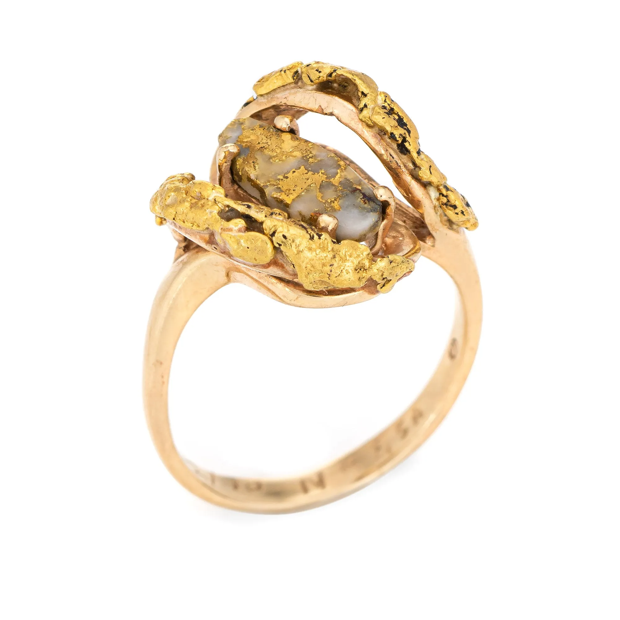 Vintage 70s Gold Bearing Quartz Nugget Ring 14k 24k Gold Estate In Jewelry 6.5