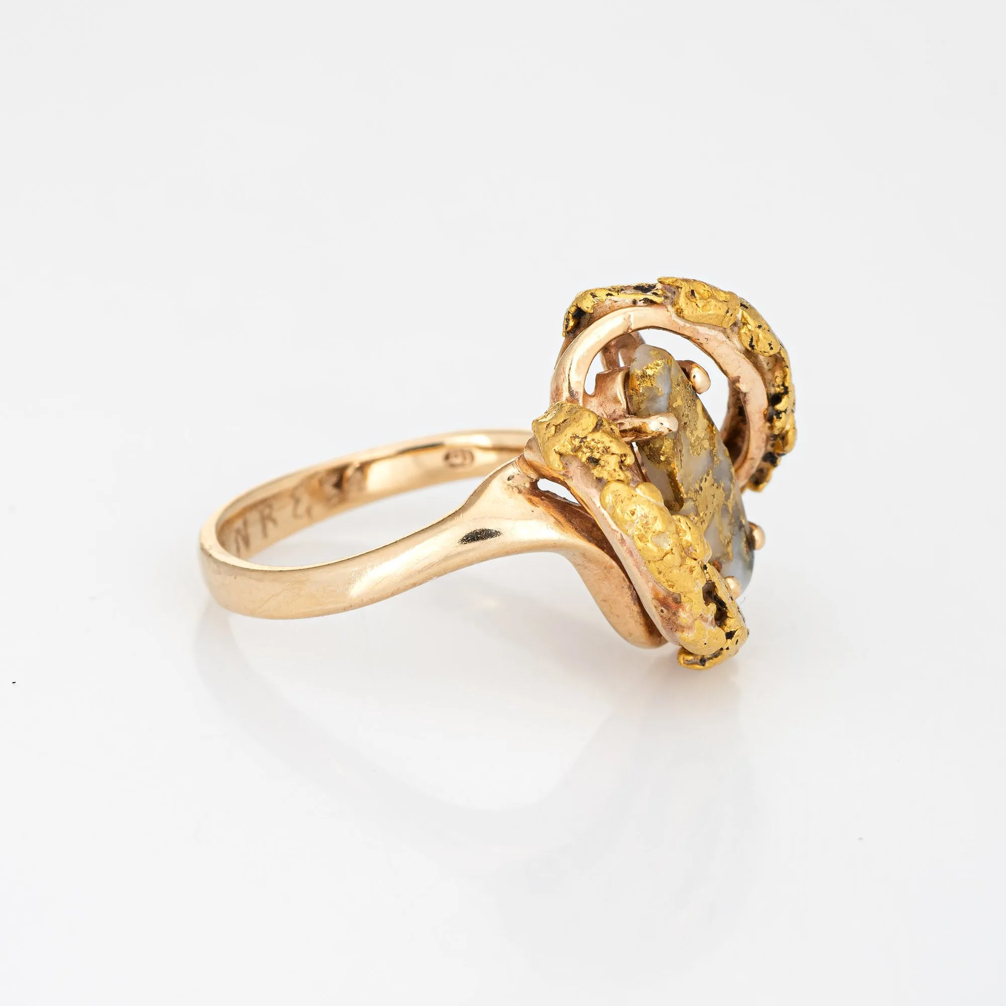 Vintage 70s Gold Bearing Quartz Nugget Ring 14k 24k Gold Estate In Jewelry 6.5
