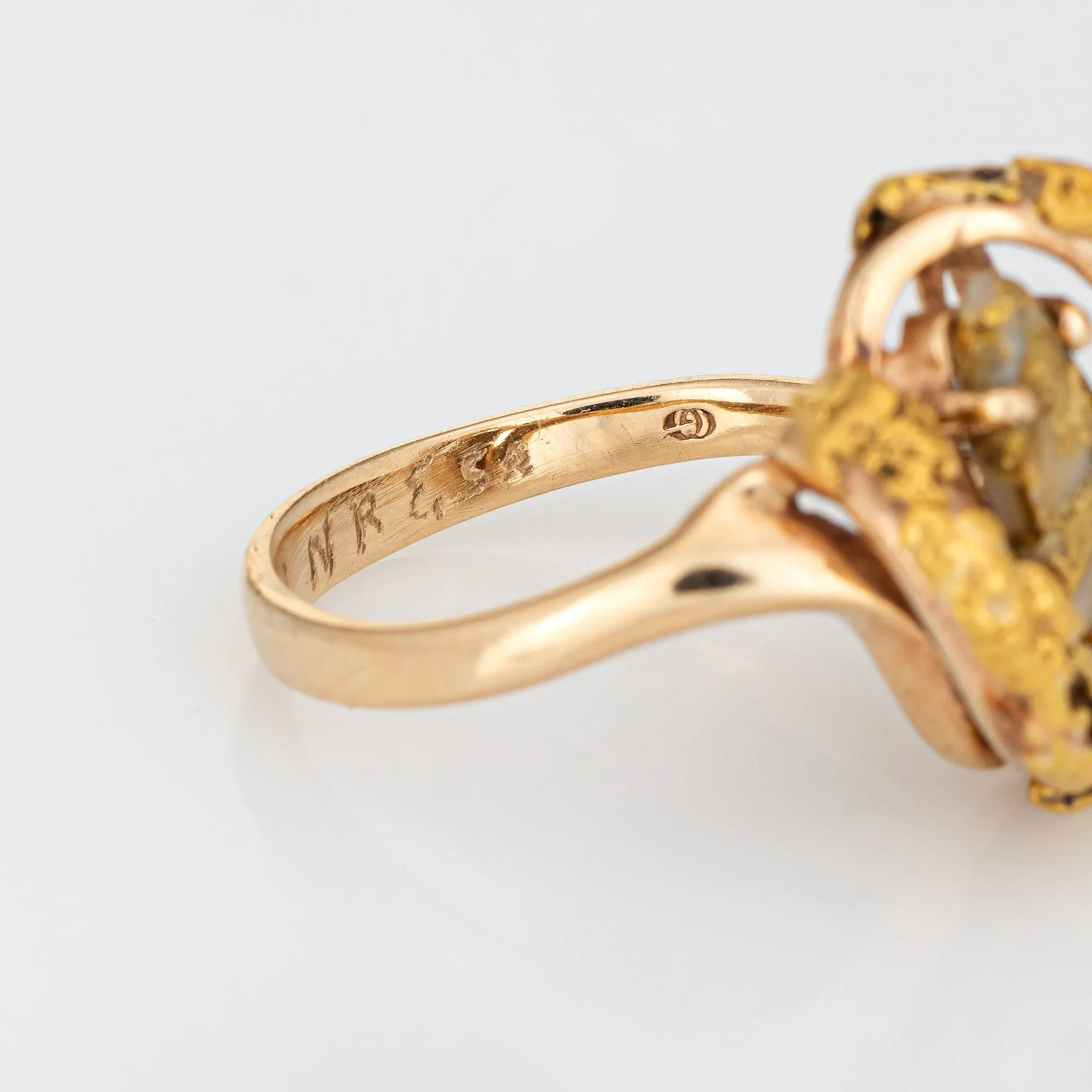 Vintage 70s Gold Bearing Quartz Nugget Ring 14k 24k Gold Estate In Jewelry 6.5