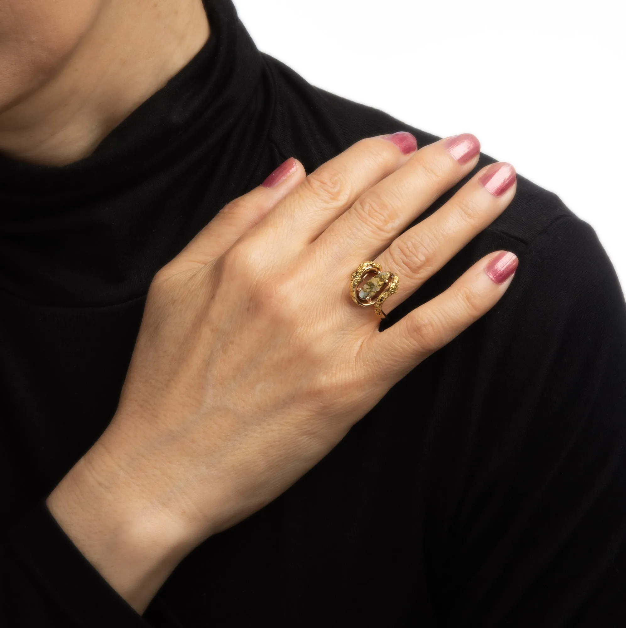 Vintage 70s Gold Bearing Quartz Nugget Ring 14k 24k Gold Estate In Jewelry 6.5