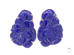 Vintage Carved Lapis Lazuli Floral Earrings