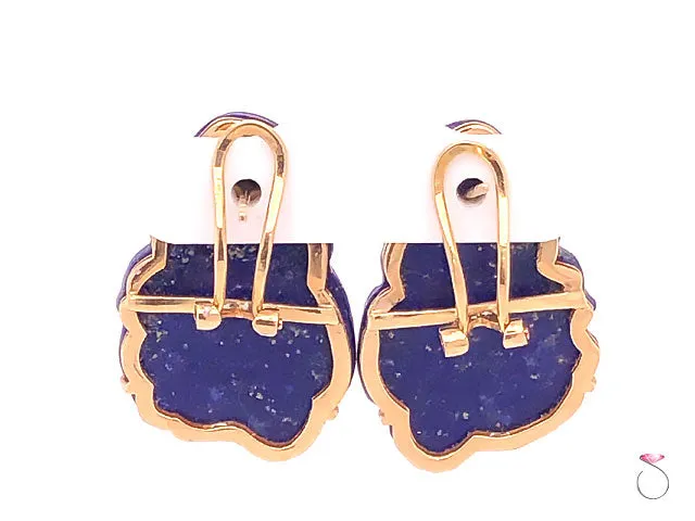 Vintage Carved Lapis Lazuli Floral Earrings
