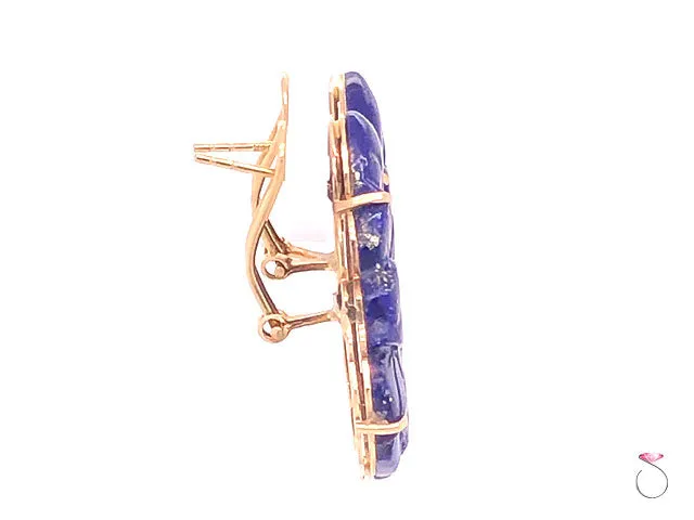 Vintage Carved Lapis Lazuli Floral Earrings