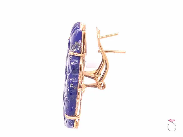 Vintage Carved Lapis Lazuli Floral Earrings