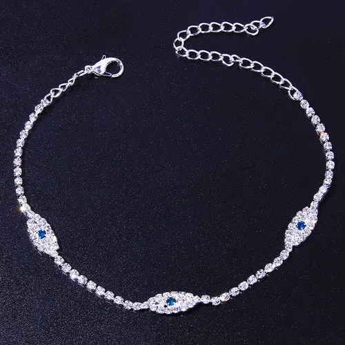Vintage Evil Eye Anklet Bracelet - Minimalist Beach Jewelry with Cubic Zirconia Gemstone