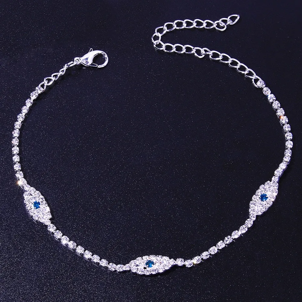Vintage Evil Eye Anklet Bracelet - Minimalist Beach Jewelry with Cubic Zirconia Gemstone