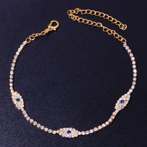 Vintage Evil Eye Anklet Bracelet - Minimalist Beach Jewelry with Cubic Zirconia Gemstone