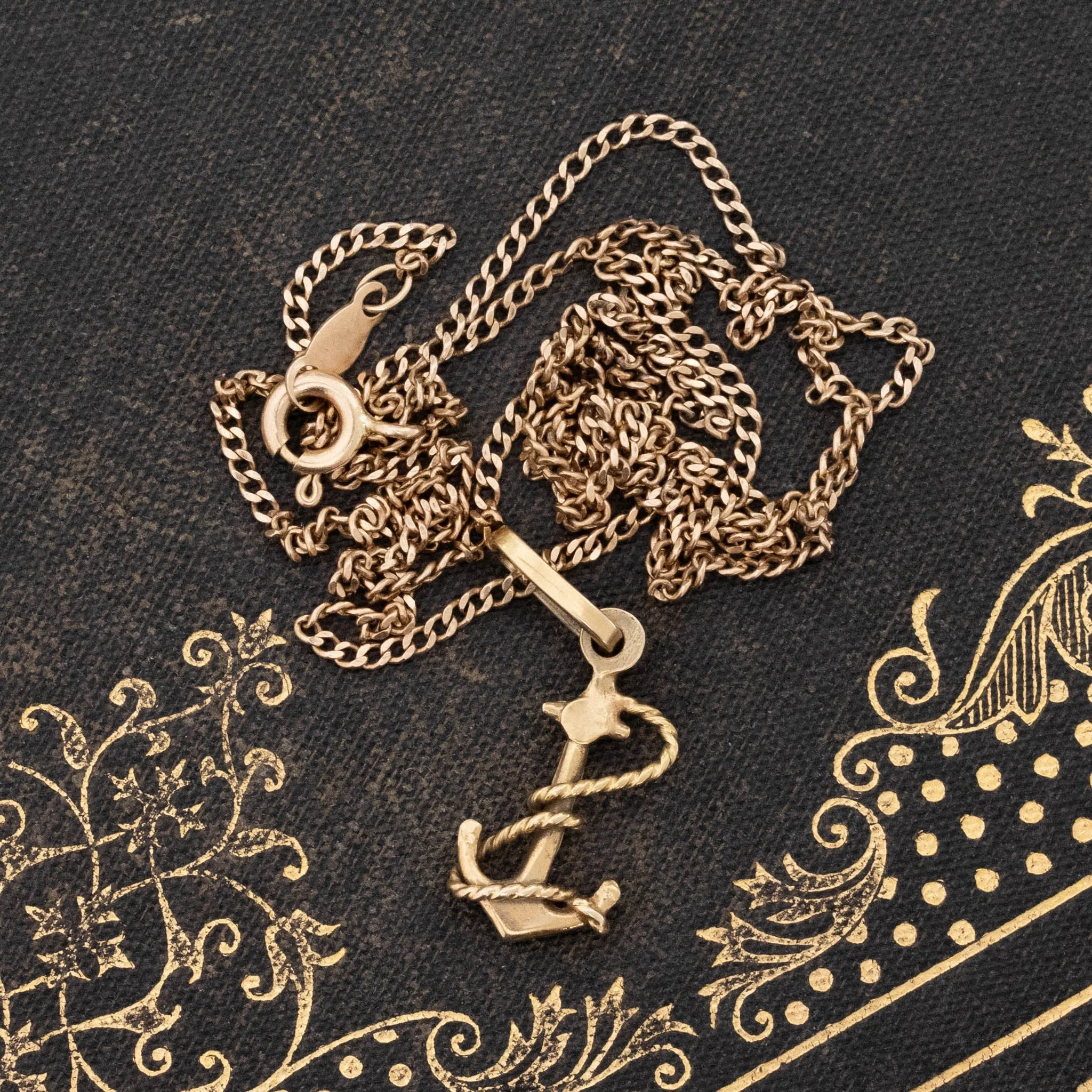 Vintage Gold Anchor Necklace, 14kt