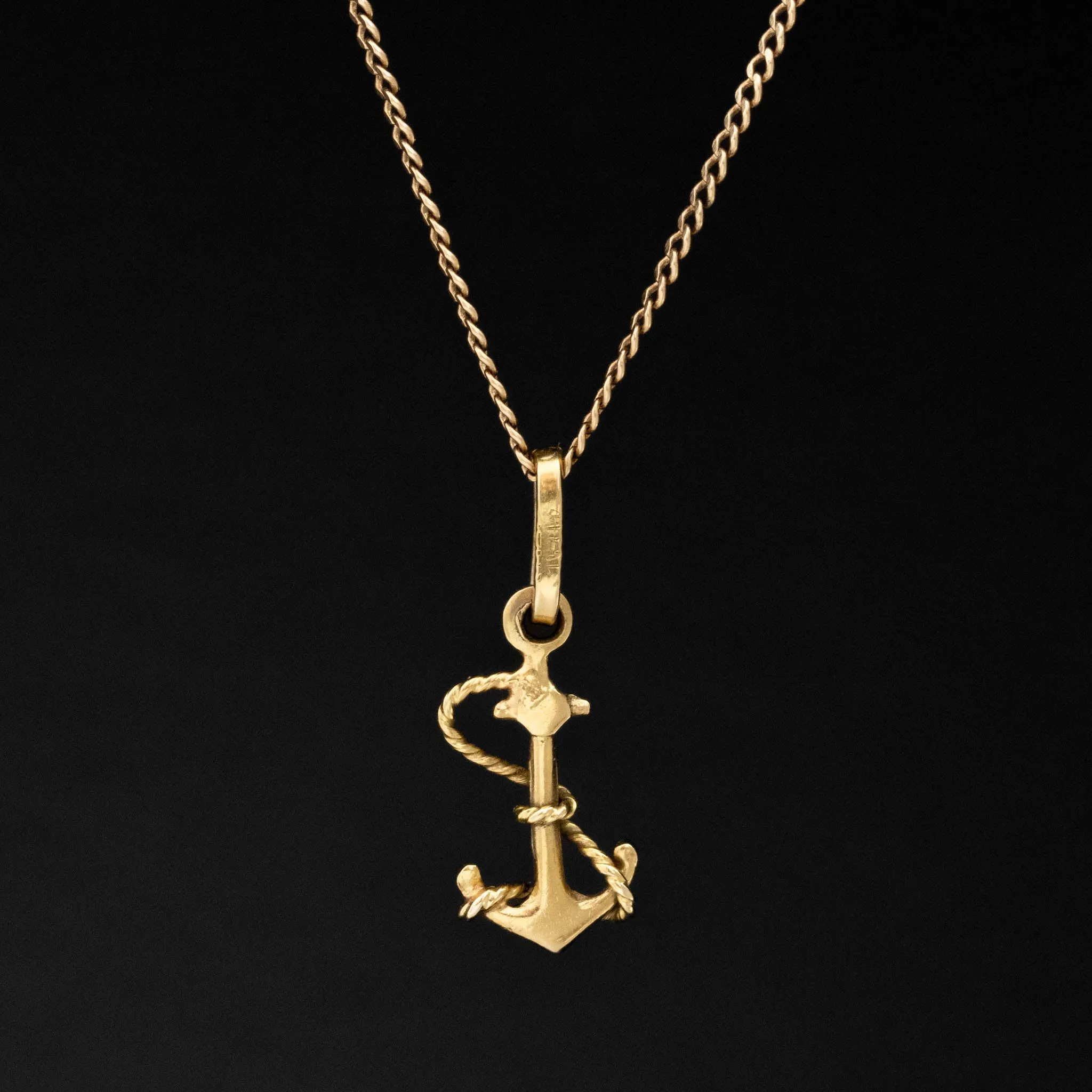 Vintage Gold Anchor Necklace, 14kt