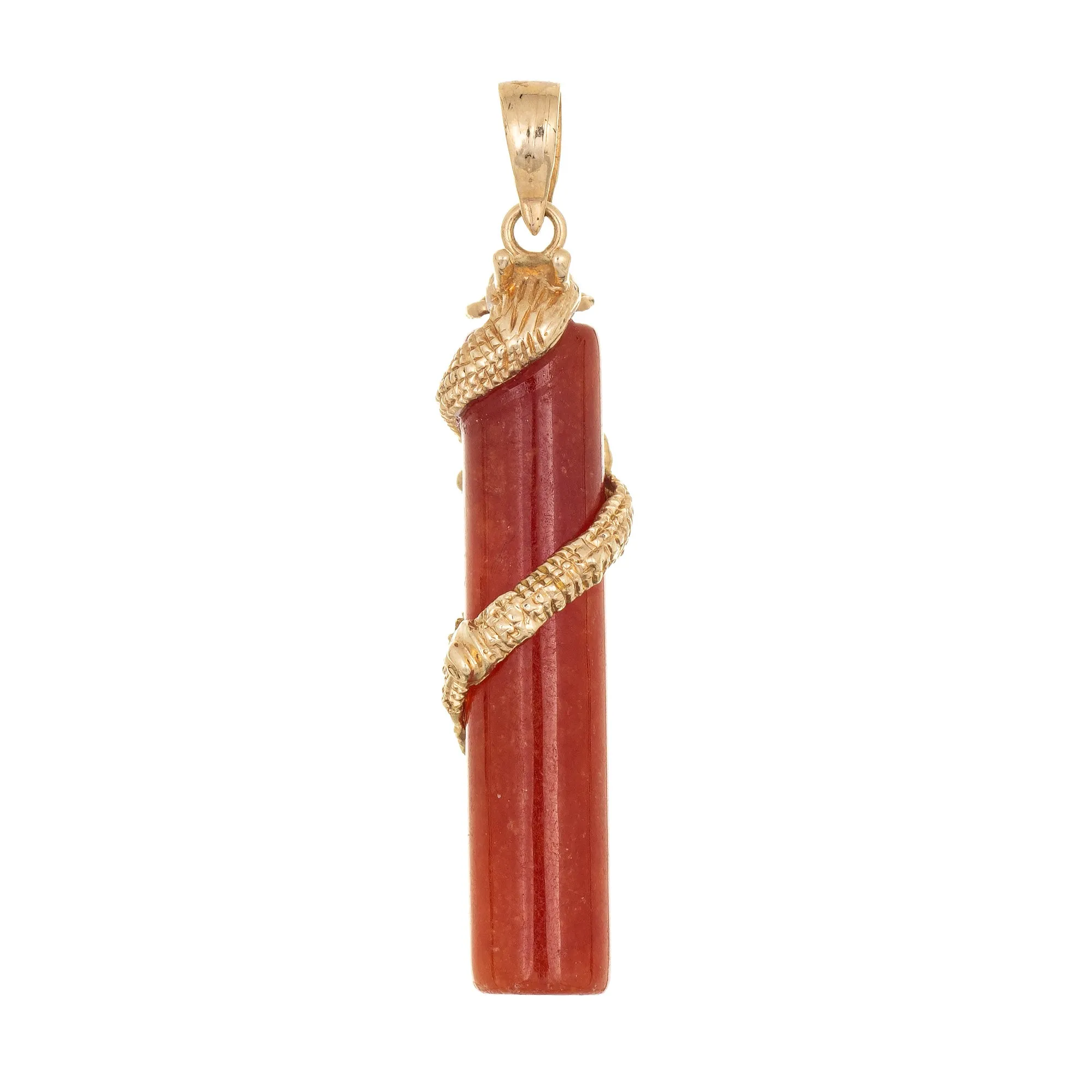 Vintage Orange Jade Dragon Pendant 14k Yellow Gold Small Charm Estate Jewelry