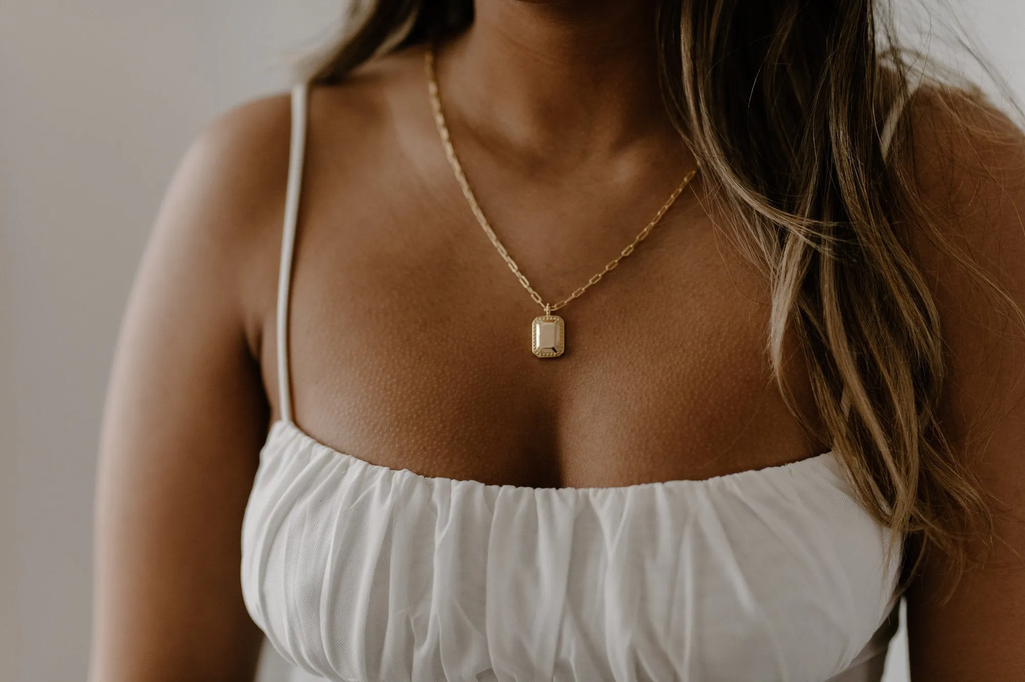 Vintage rectangular mirror, statement necklace, chunky link chain, rectangle pendant, paperclip chain, street style, boho, unisex, 925 chain