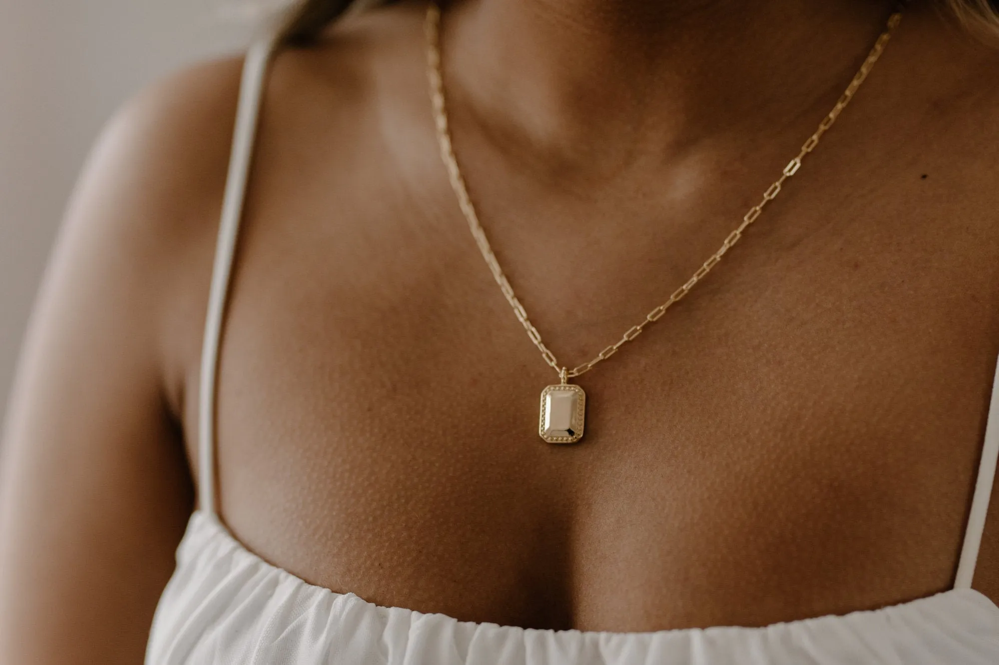 Vintage rectangular mirror, statement necklace, chunky link chain, rectangle pendant, paperclip chain, street style, boho, unisex, 925 chain