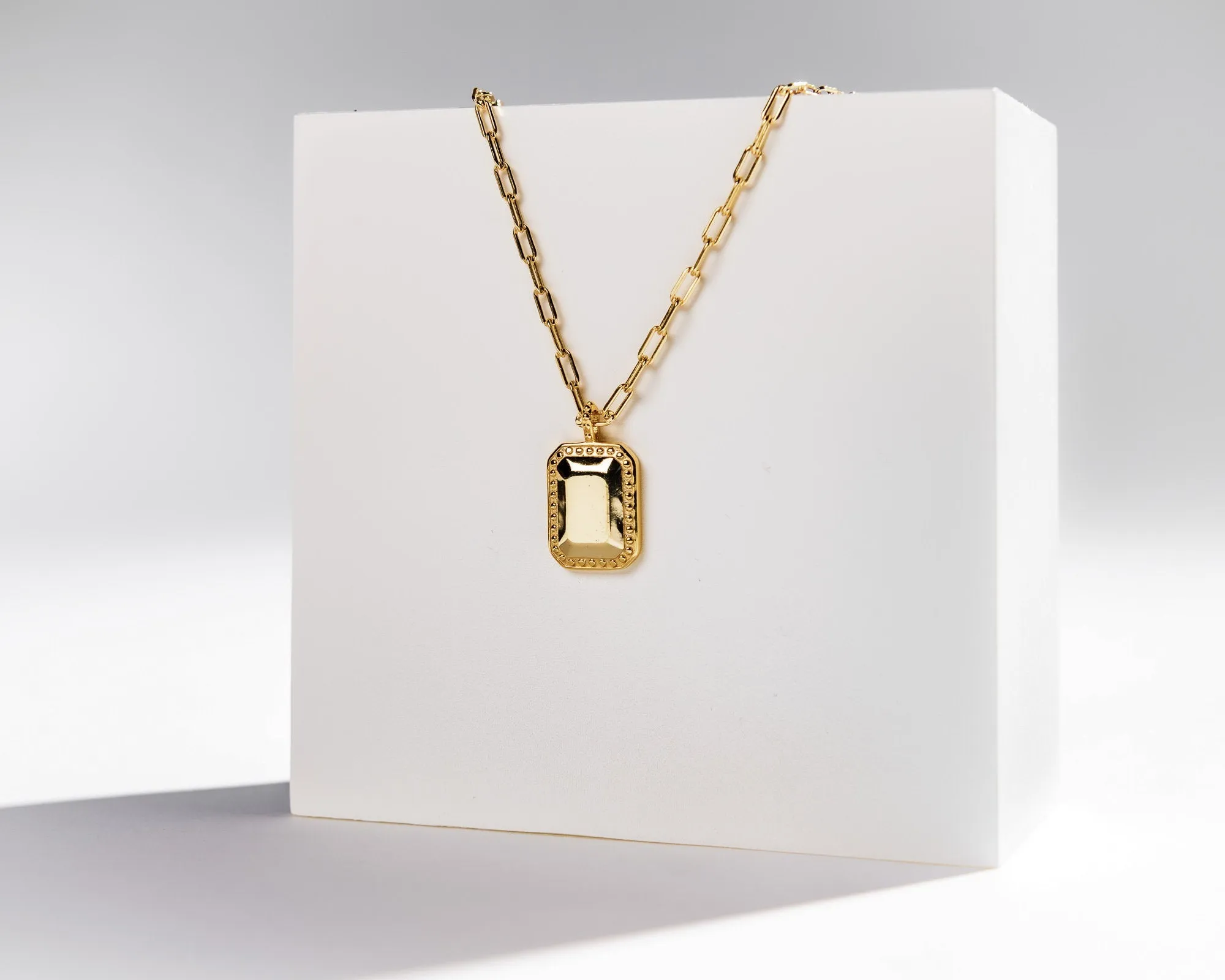 Vintage rectangular mirror, statement necklace, chunky link chain, rectangle pendant, paperclip chain, street style, boho, unisex, 925 chain