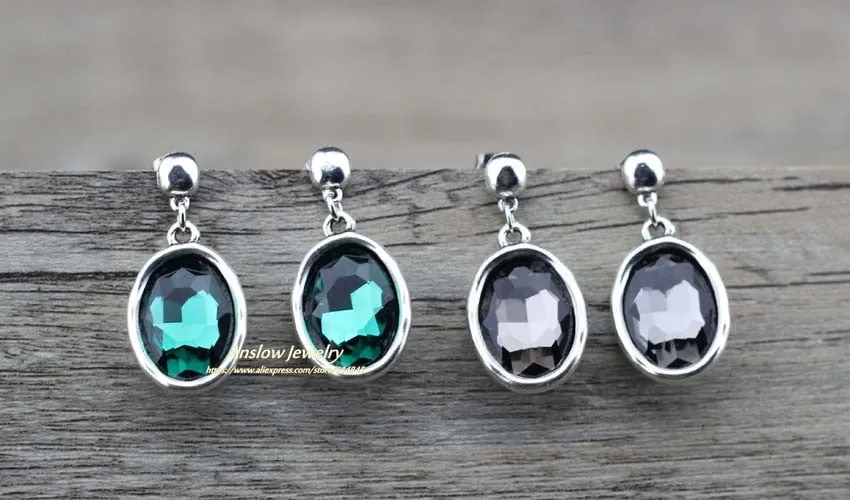 Vintage Silver Gemstone Earrings Jewelry Round Crystal Charms For Women Female