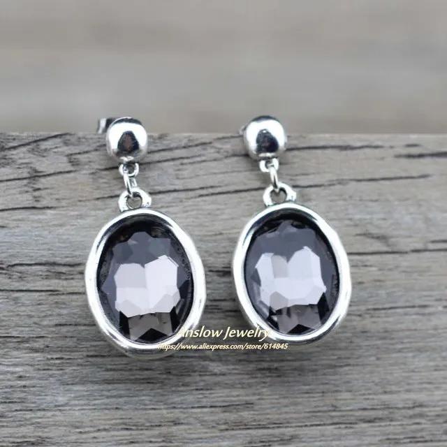 Vintage Silver Gemstone Earrings Jewelry Round Crystal Charms For Women Female