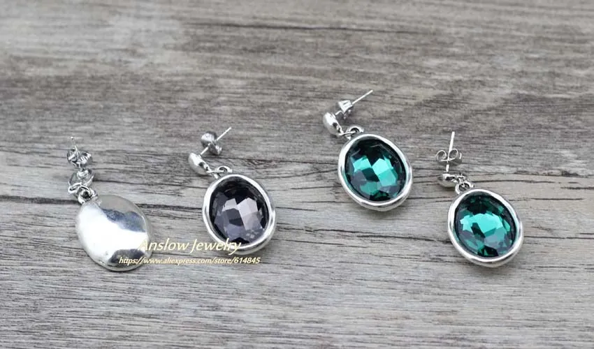 Vintage Silver Gemstone Earrings Jewelry Round Crystal Charms For Women Female