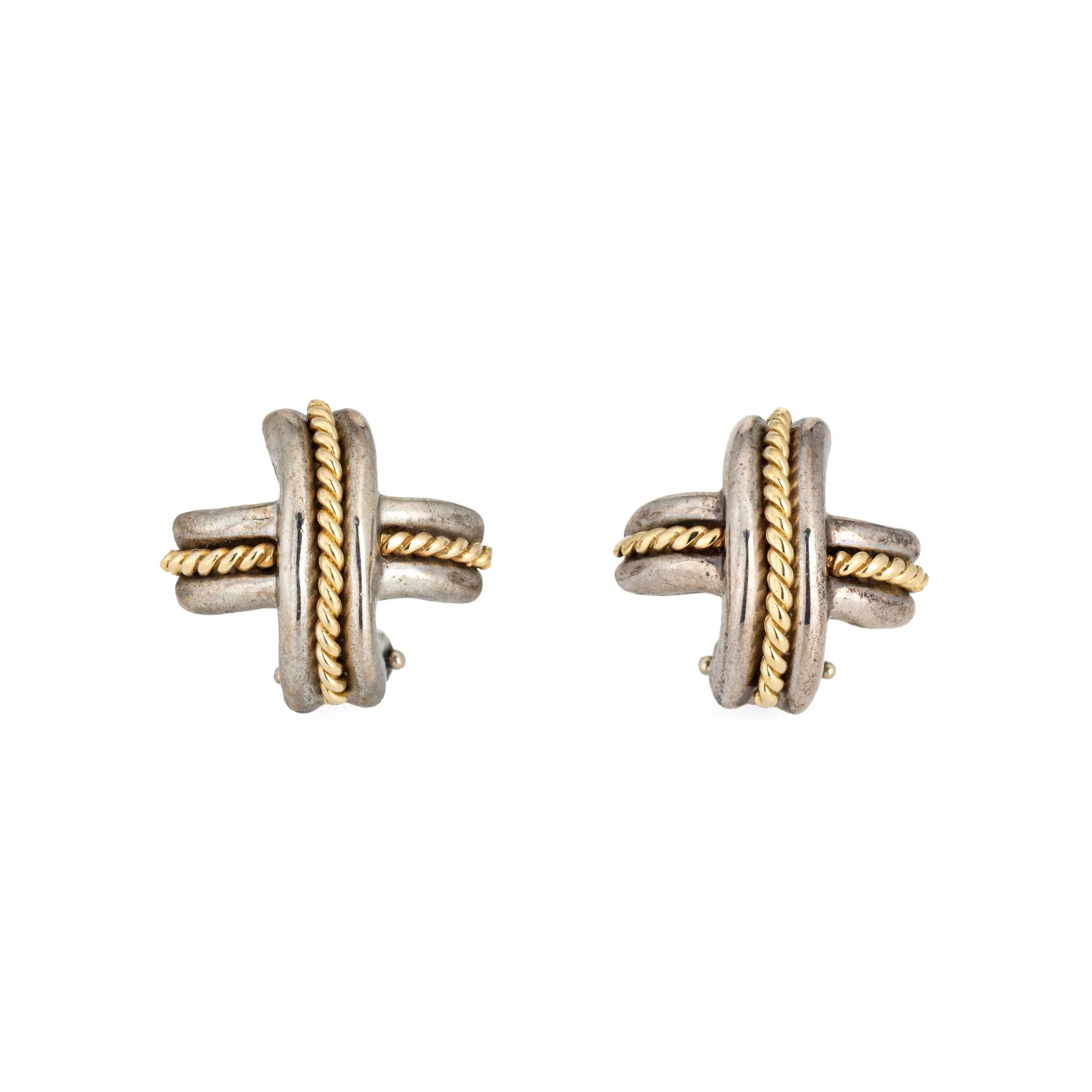 Vintage Tiffany & Co Earrings c1990 Signature X Cross Sterling Silver 18k Gold