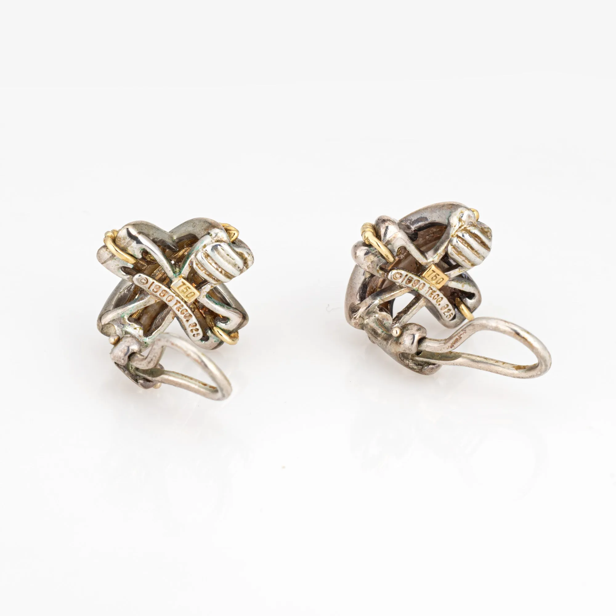 Vintage Tiffany & Co Earrings c1990 Signature X Cross Sterling Silver 18k Gold