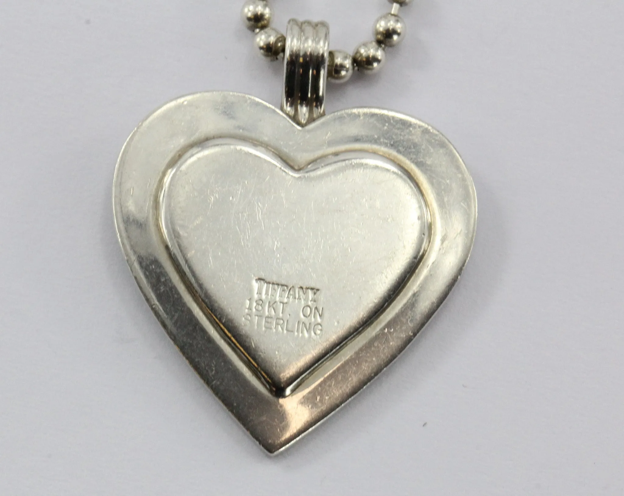 Vintage Tiffany & Co Sterling Silver & 18K Gold Heart Pendant & Necklace