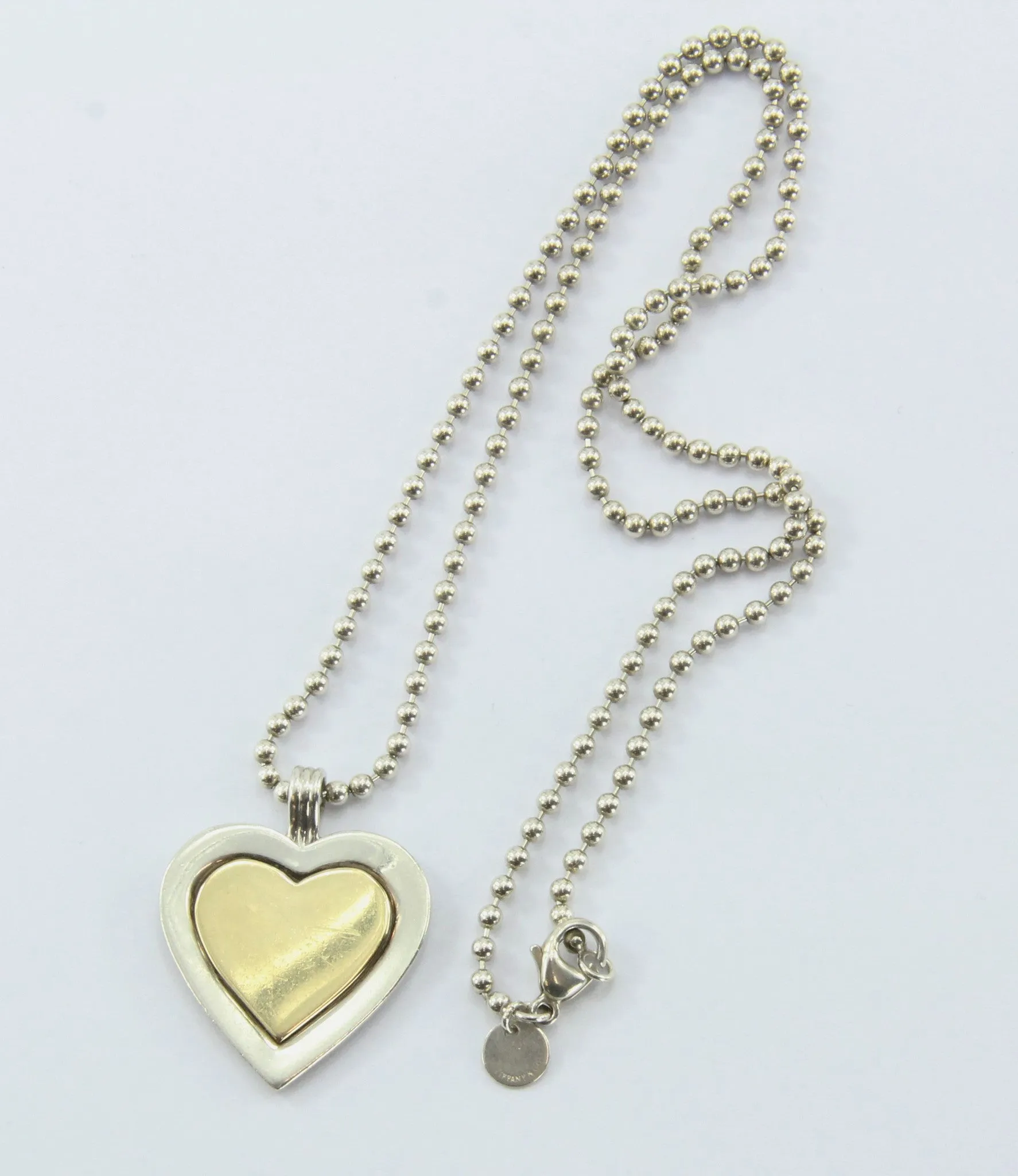 Vintage Tiffany & Co Sterling Silver & 18K Gold Heart Pendant & Necklace
