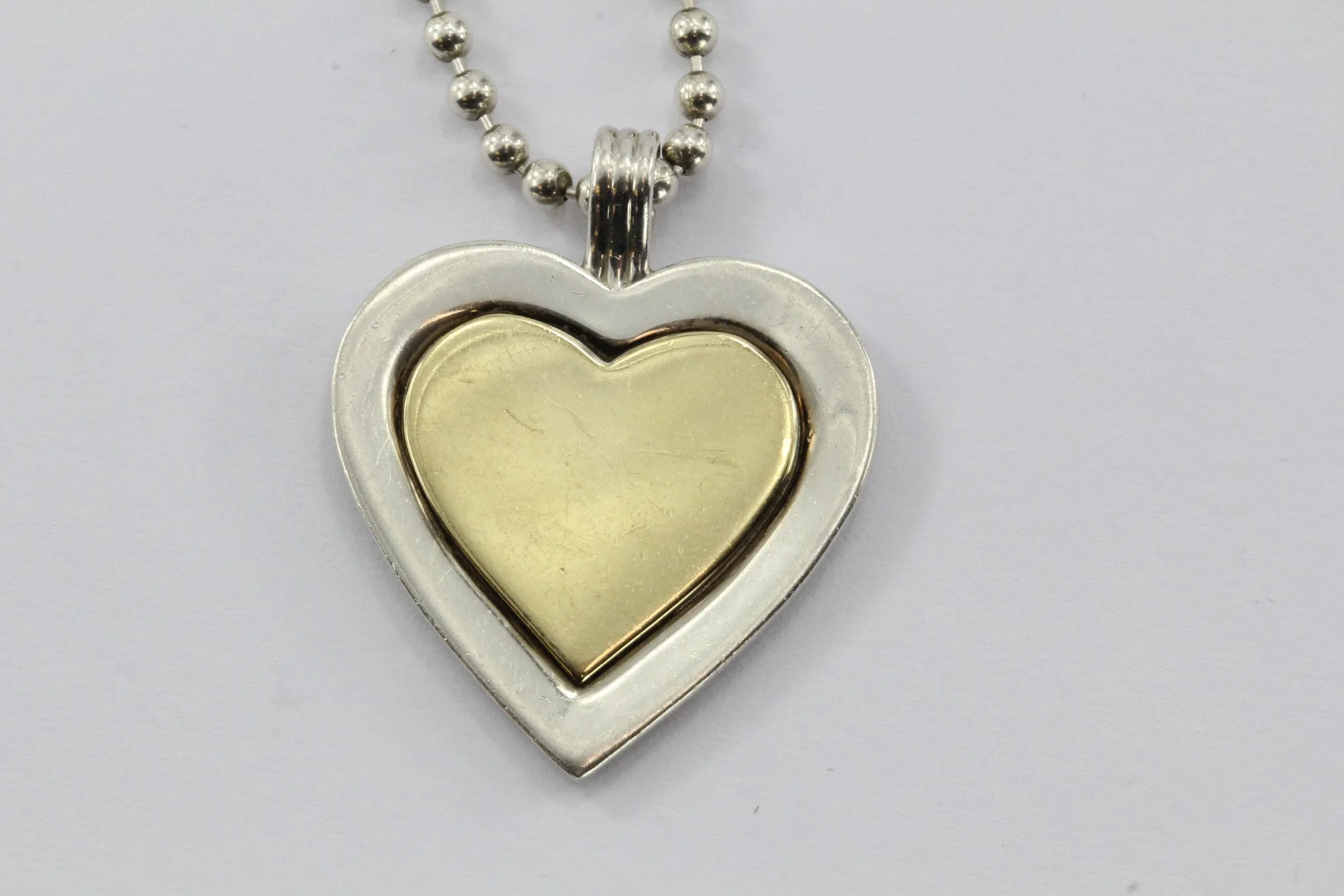 Vintage Tiffany & Co Sterling Silver & 18K Gold Heart Pendant & Necklace