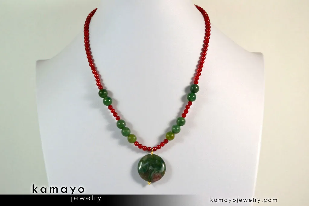VIRGO NECKLACE - Moss Agate Pendant and Sard Beads