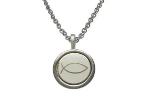 White and Gold Toned Religious Ichthys Pendant Necklace