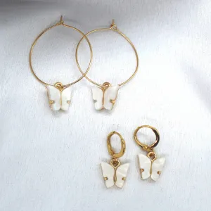 White Butterfly Earring Set