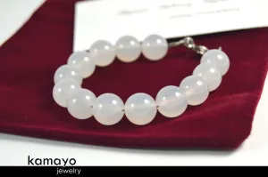 WHITE CHALCEDONY BRACELET - Large Round Beads