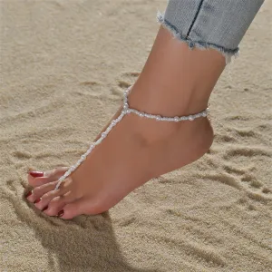 White Howlite & Pearl 18K Gold-Plated Toe-Ring Anklet