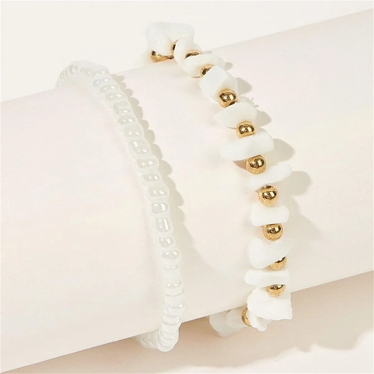 White Howlite & Resin 18K Gold-Plated Beaded Stretch Anklet Set