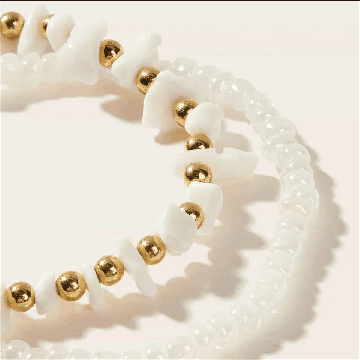 White Howlite & Resin 18K Gold-Plated Beaded Stretch Anklet Set