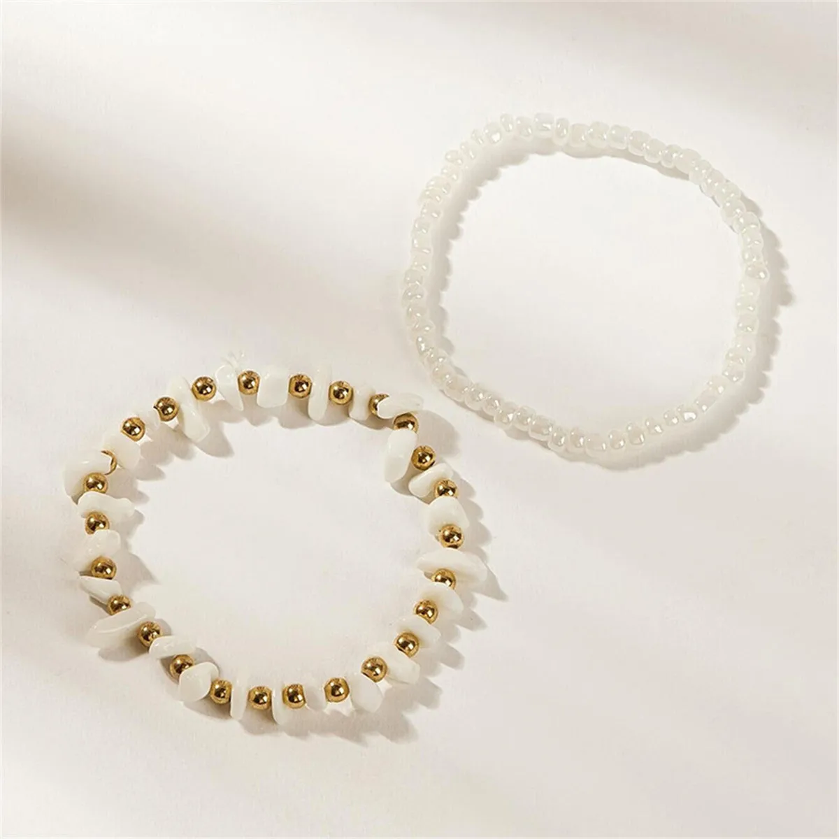 White Howlite & Resin 18K Gold-Plated Beaded Stretch Anklet Set