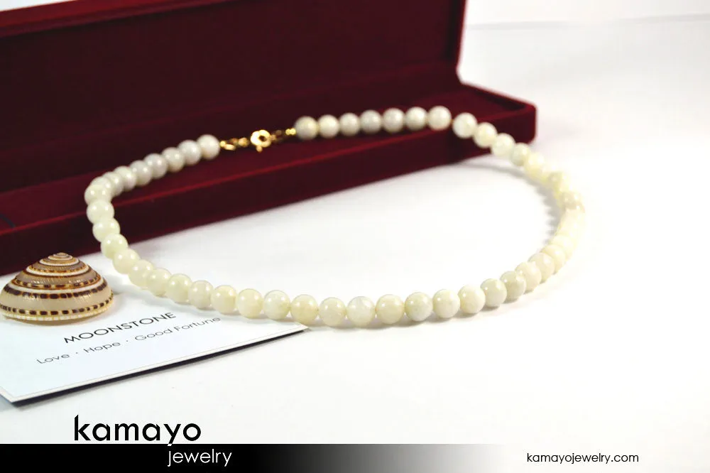 WHITE MOONSTONE CHOKER - Round Real Moonstone Beads