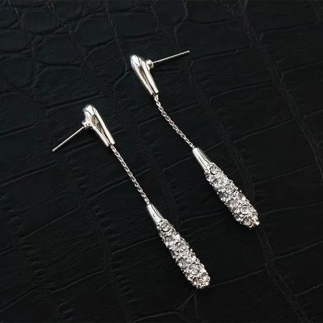 White Sapphire Gemstone Drop Earrings Women Gold Wedding Jewelry