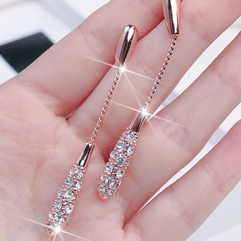 White Sapphire Gemstone Drop Earrings Women Gold Wedding Jewelry