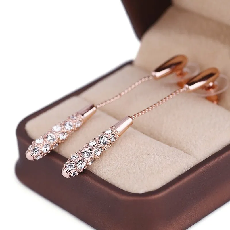 White Sapphire Gemstone Drop Earrings Women Gold Wedding Jewelry