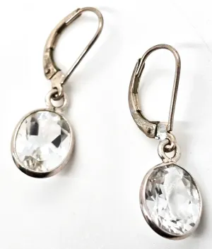 White Topaz 2.5ct open work sterling silver lever back drop earrings