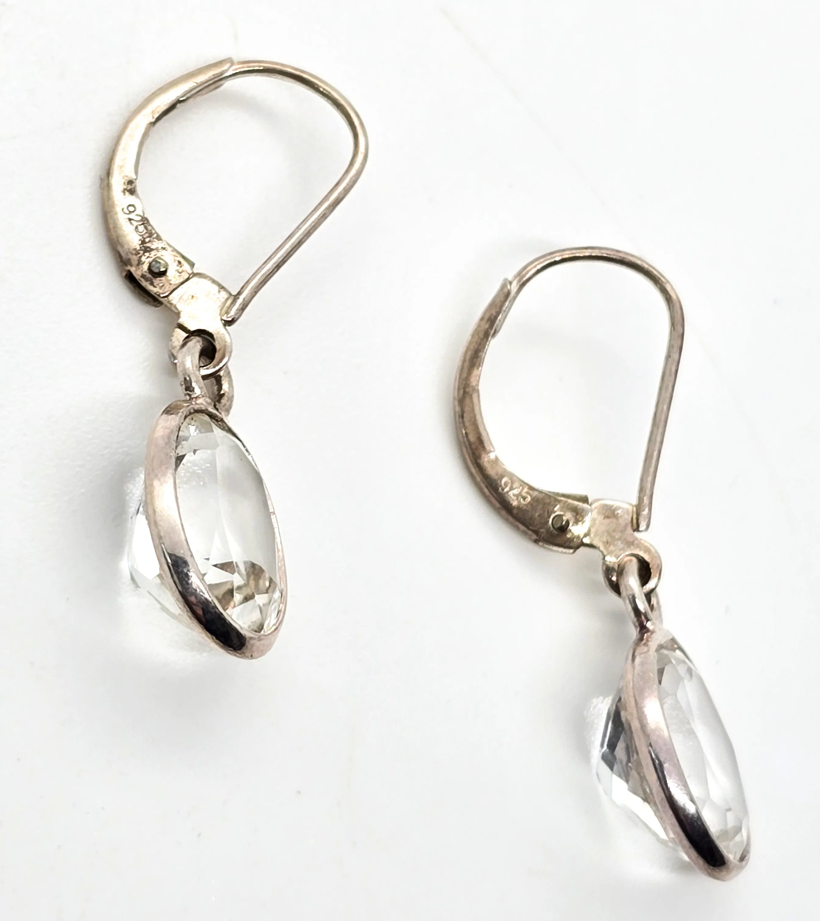White Topaz 2.5ct open work sterling silver lever back drop earrings