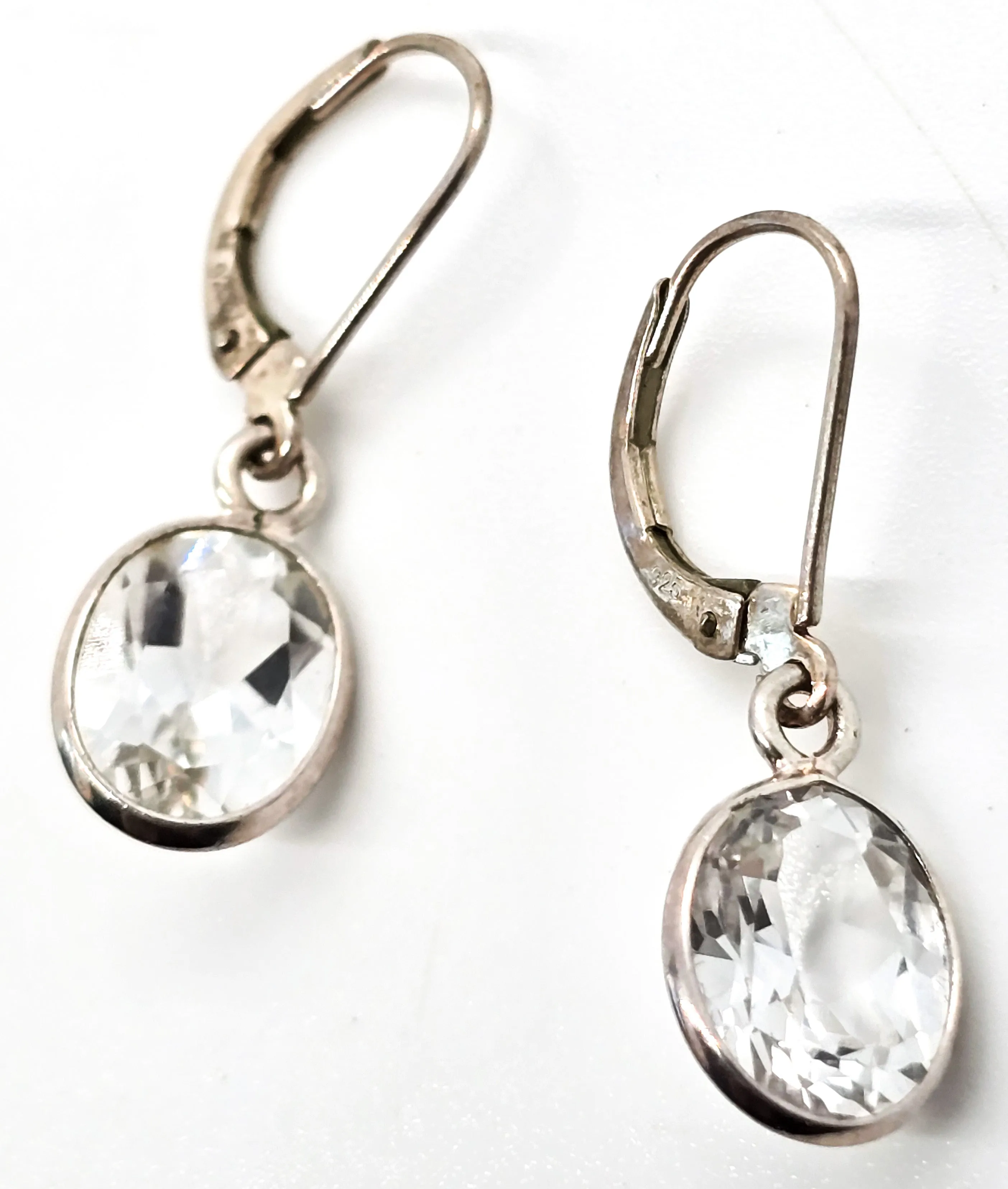 White Topaz 2.5ct open work sterling silver lever back drop earrings