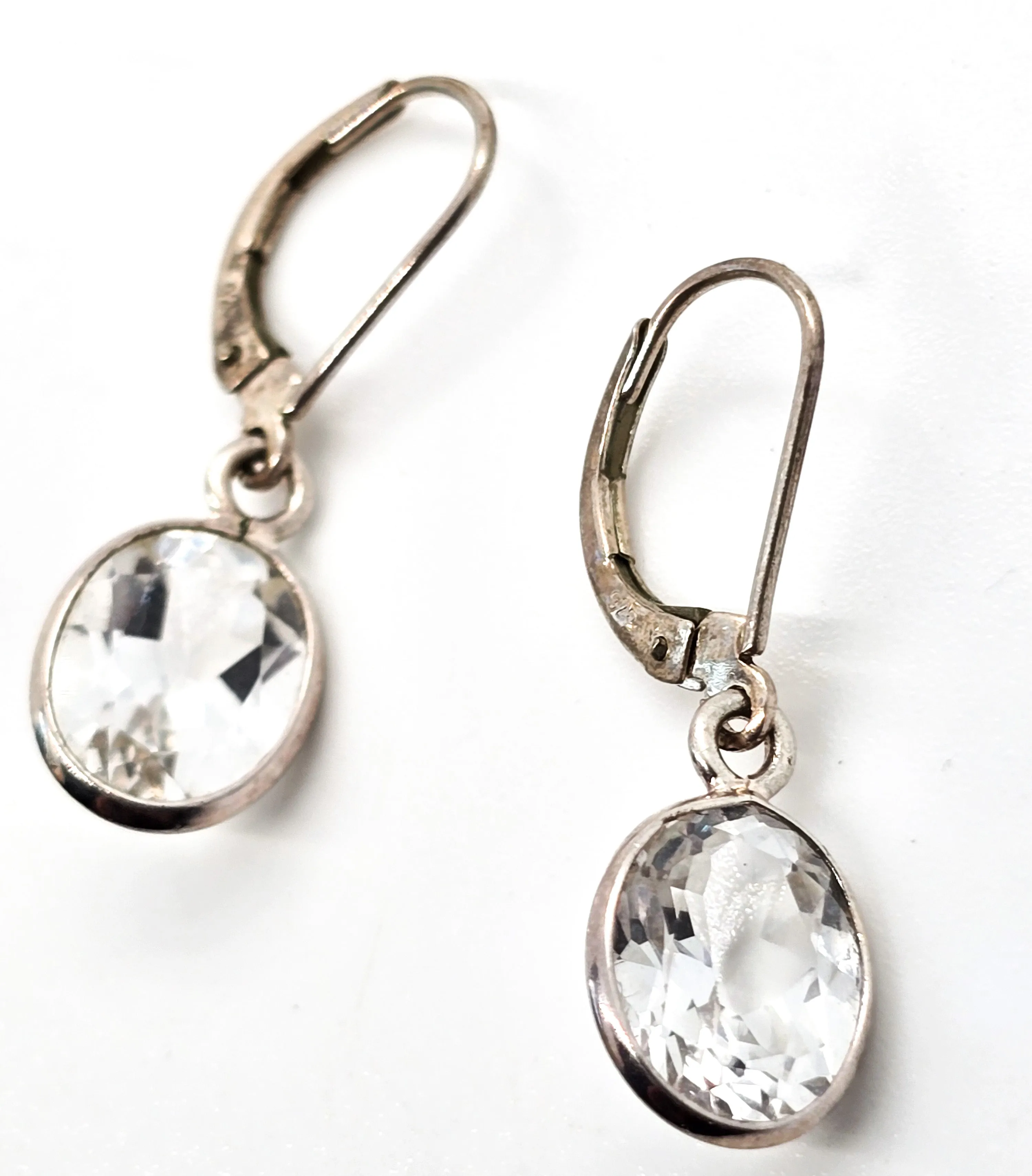 White Topaz 2.5ct open work sterling silver lever back drop earrings