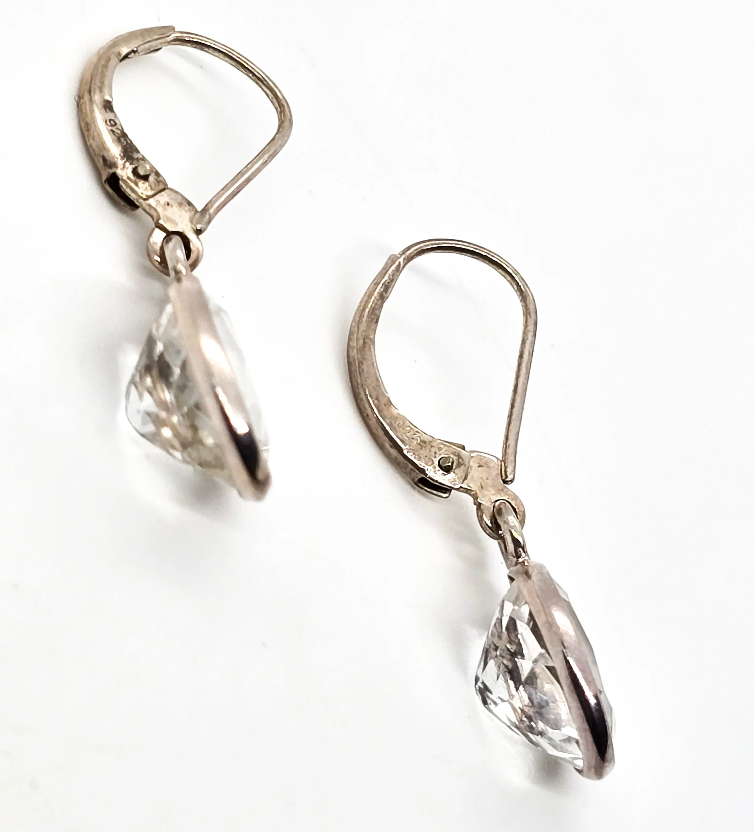 White Topaz 2.5ct open work sterling silver lever back drop earrings