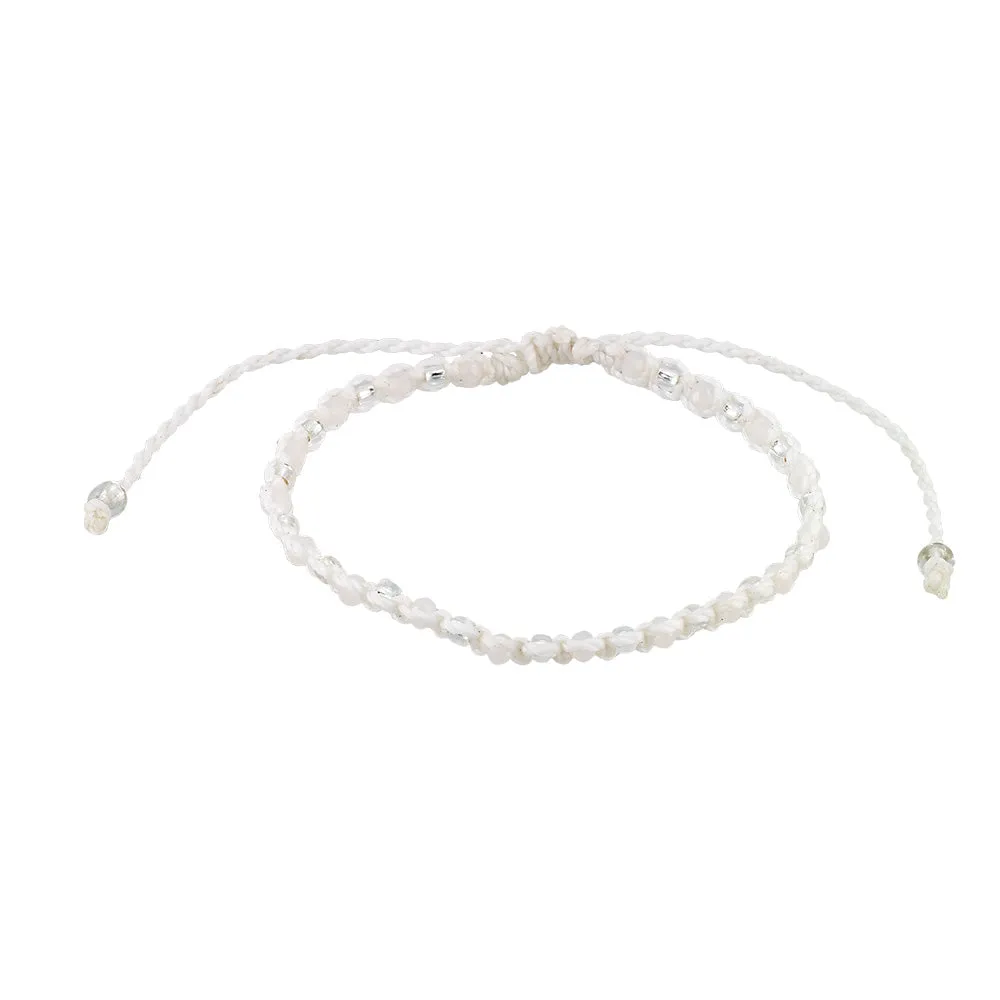 White Wax Cord & Faceted Bead Anklet