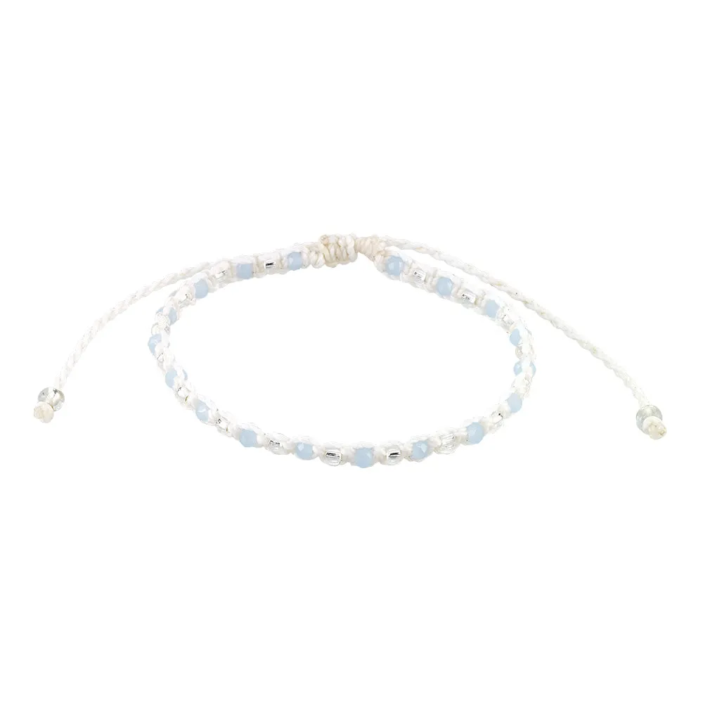 White Wax Cord & Faceted Bead Anklet
