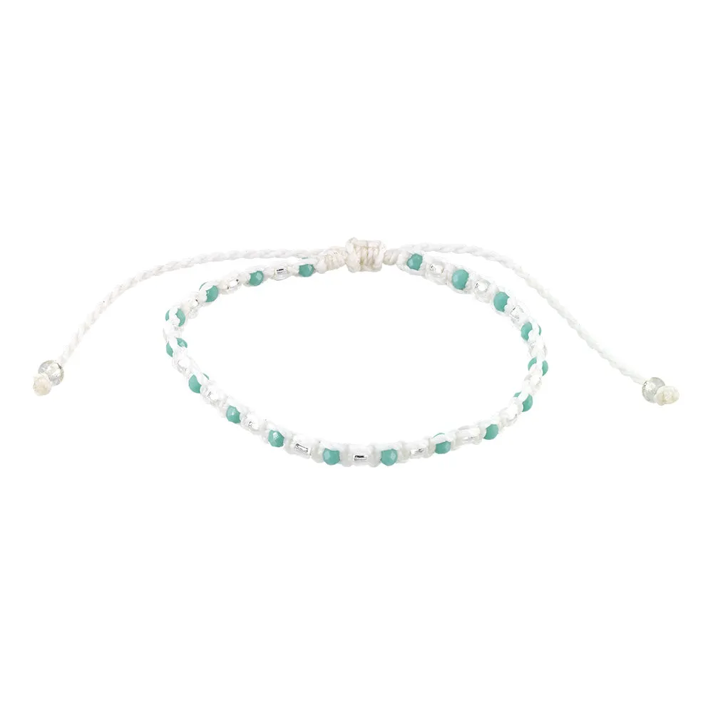 White Wax Cord & Faceted Bead Anklet