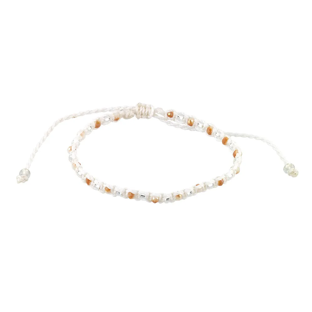 White Wax Cord & Faceted Bead Anklet