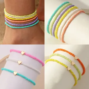 Wholesale Multicolored Rice Bead Anklet Boho Beach Beaded Love JDC-AS-NZ012