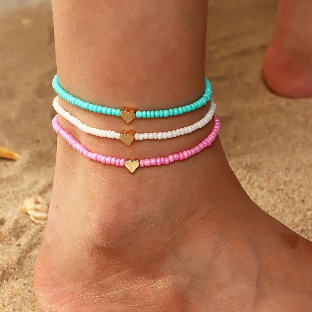 Wholesale Multicolored Rice Bead Anklet Boho Beach Beaded Love JDC-AS-NZ012