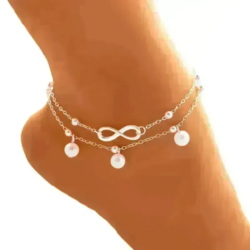 Women Gold and Silver Drop Chain Anklet